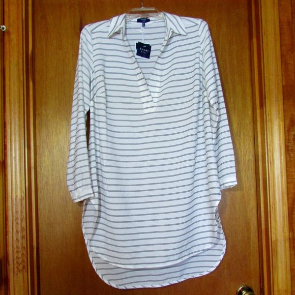 Kaari Blue Tops - Kaari Blue Ivory Striped Dress Top Cover